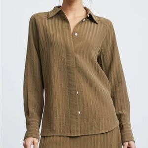 Everlane The City Stripe Shirt Beech brown Sz 4